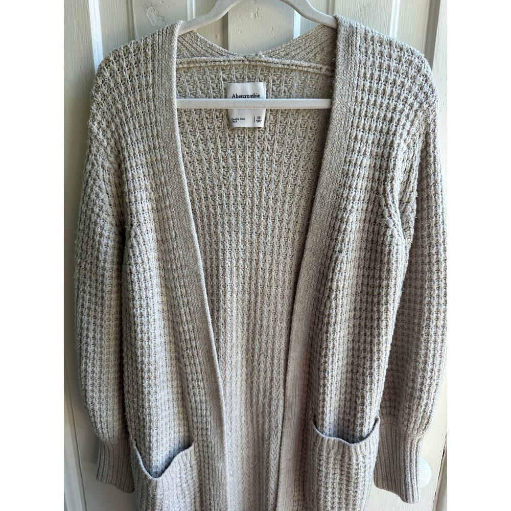 Abercrombie & Fitch Long Open-Front Waffle Knit Cardigan Sweater - Picture 3 of 8